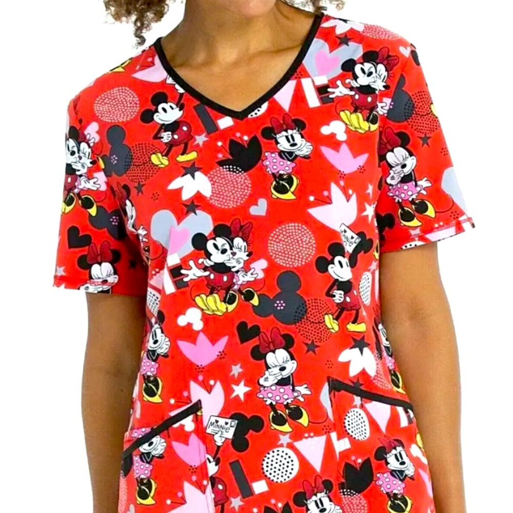 Valentine's Scrub V Neck Disney Top - Size Small Nurse Medical Dental Veterinary